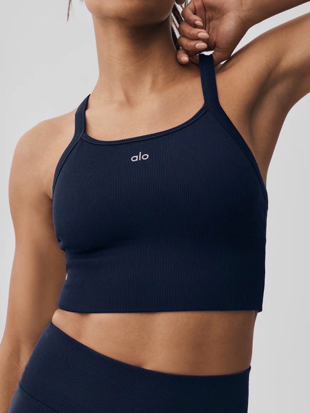 ALO Yoga Navy Ribbed Cropped Sports Bra